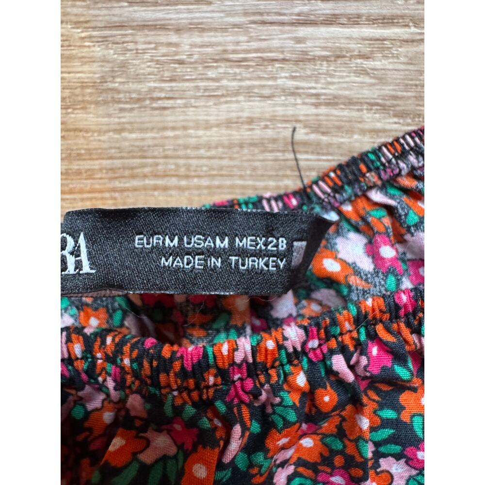 ZARA Floral Cotton Puff Sleeve Crop Top Blouse M Cottagecore Milkmaid - Picture 4 of 4